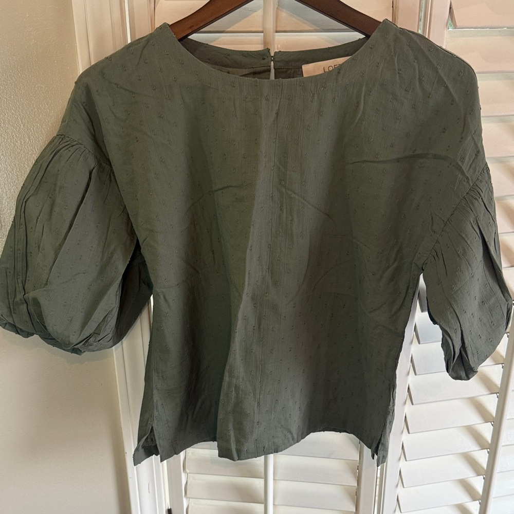 LOFT Olive Puff Sleeve Blouse